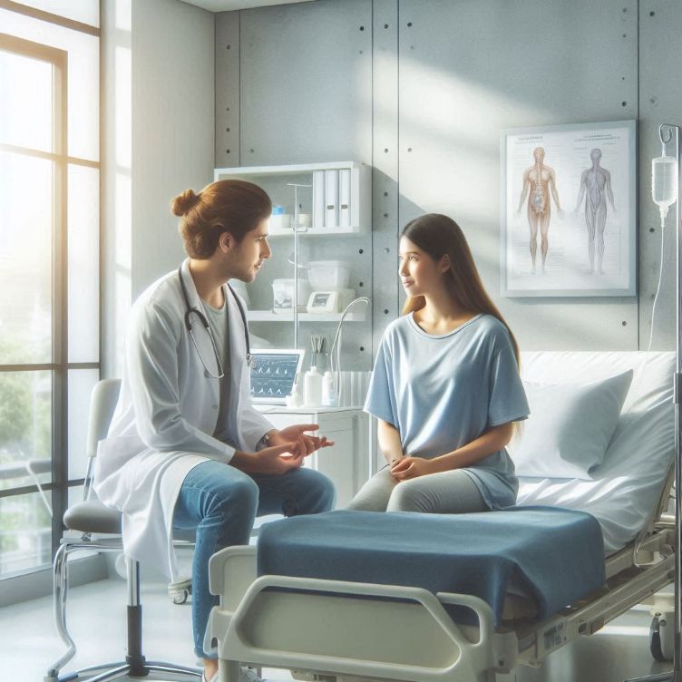 young adult patient discussing respiratory symptoms with a doctor